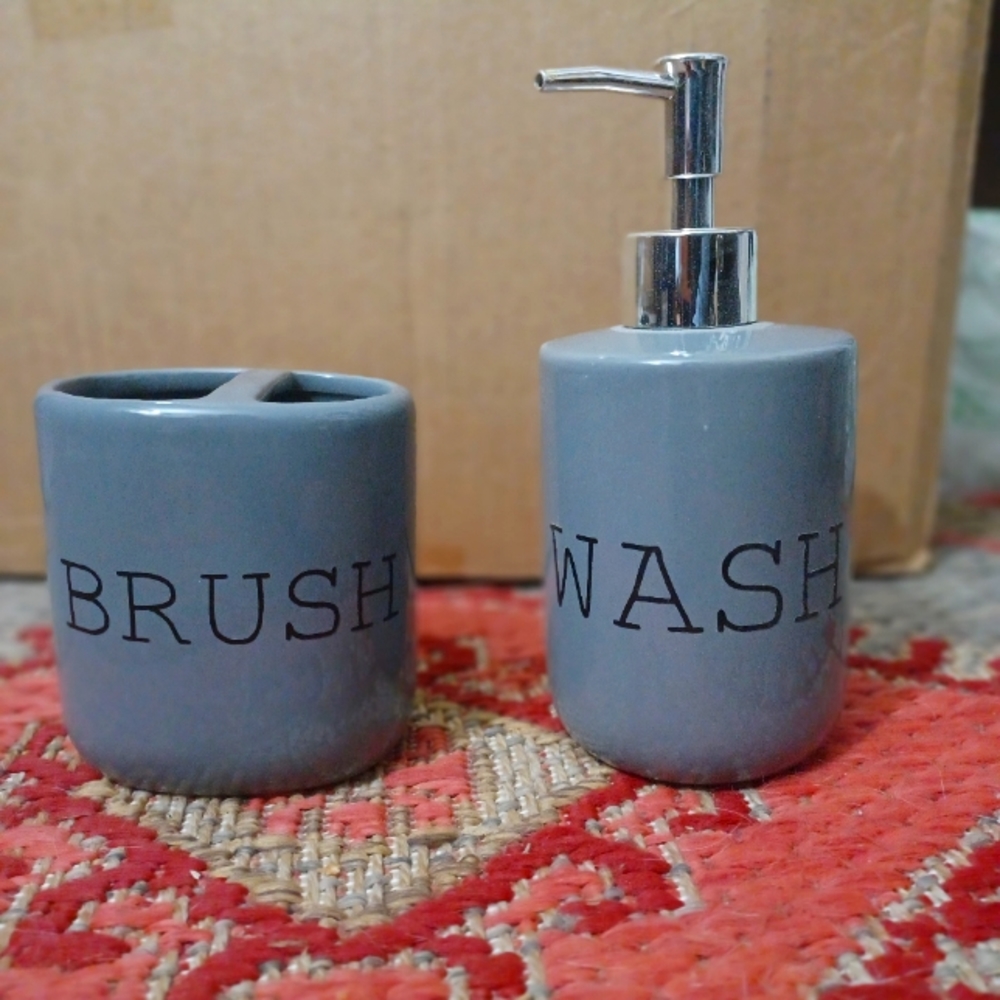 Soap dispenser and toothbrush holder